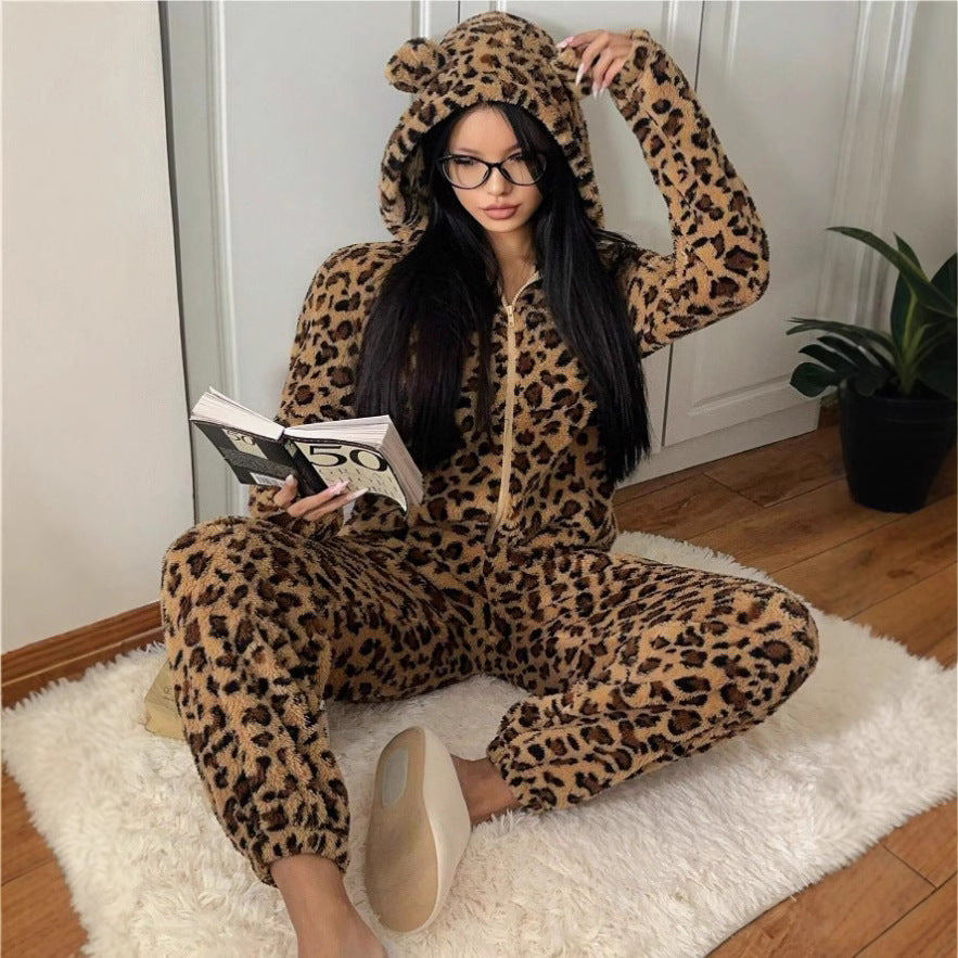 Cozy Animal Ear Jumpsuit with Zipper