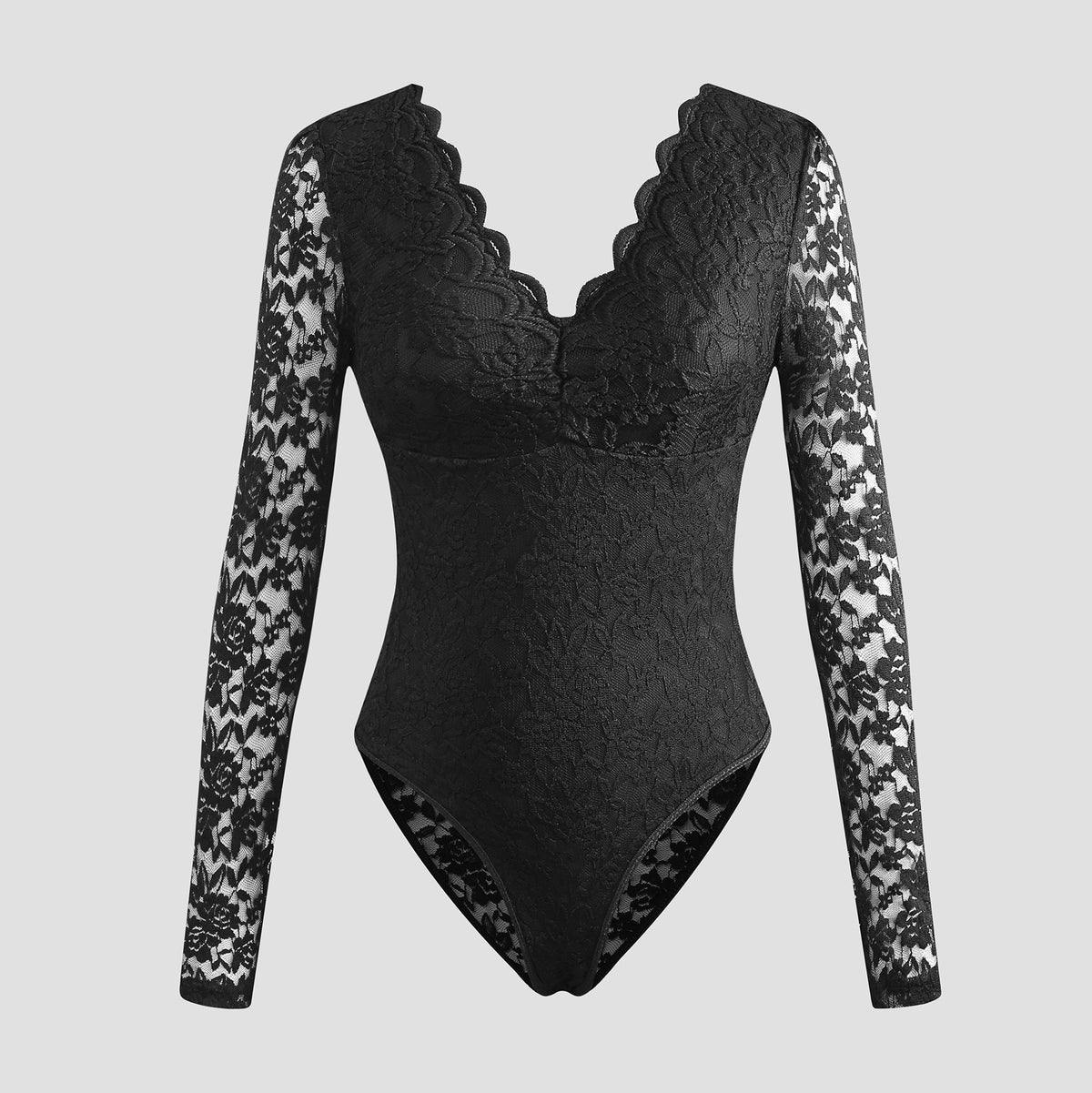 Sexy Sheer Lace Long-Sleeve Bodycon Jumpsuit