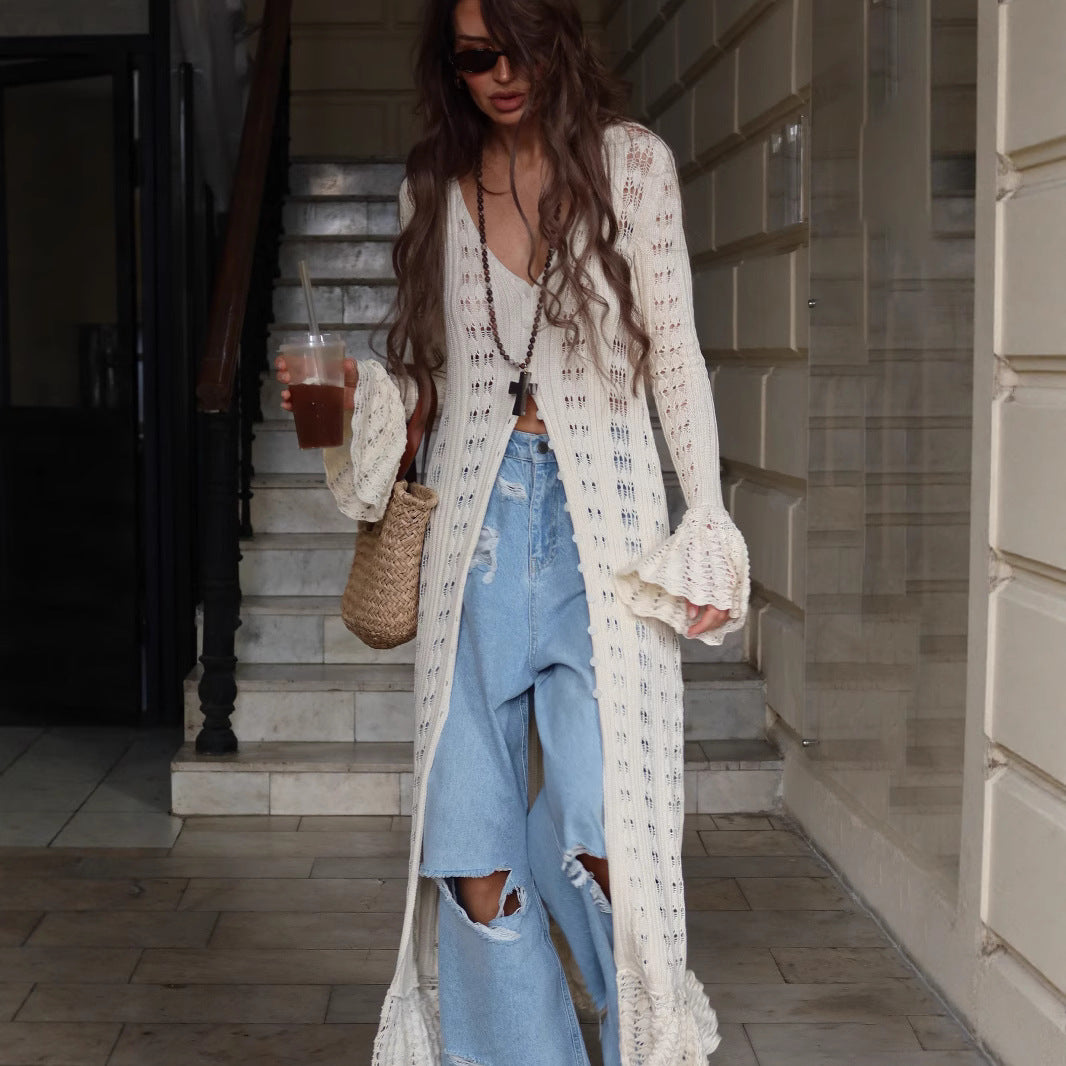 Long Sweater Coat Womens Flared Long-sleeve Cardigan