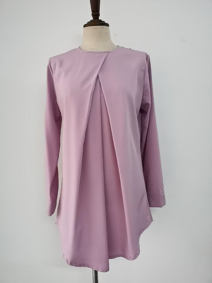 Malaysia Round Neck Elegant Top Solid Color Nine-quarter Sleeve Shirt