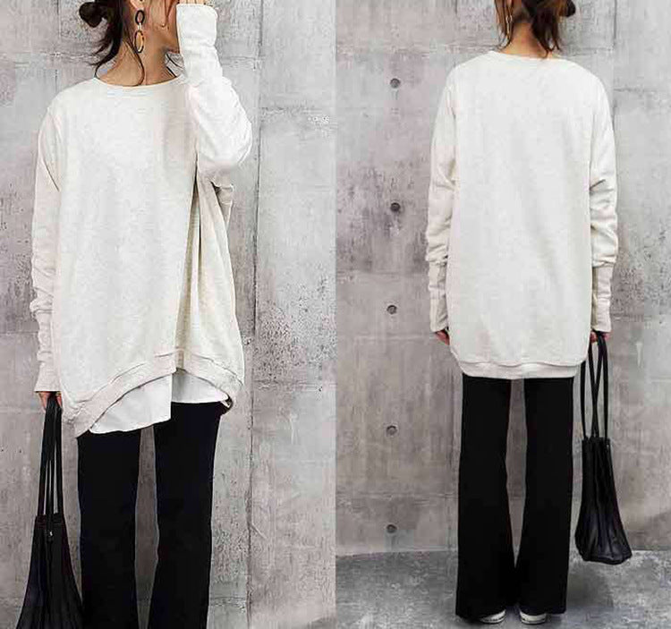 Cozy Oversized Cotton Pullover Women's Solid Color Sweater