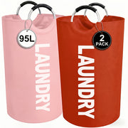 Set of 2 Large Foldable Laundry Baskets with Elevated Design and Half‑Ring Handles