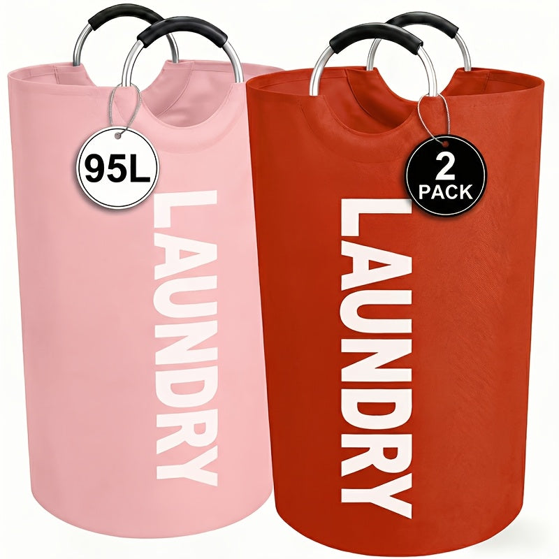 Set of 2 Large Foldable Laundry Baskets with Elevated Design and Half‑Ring Handles