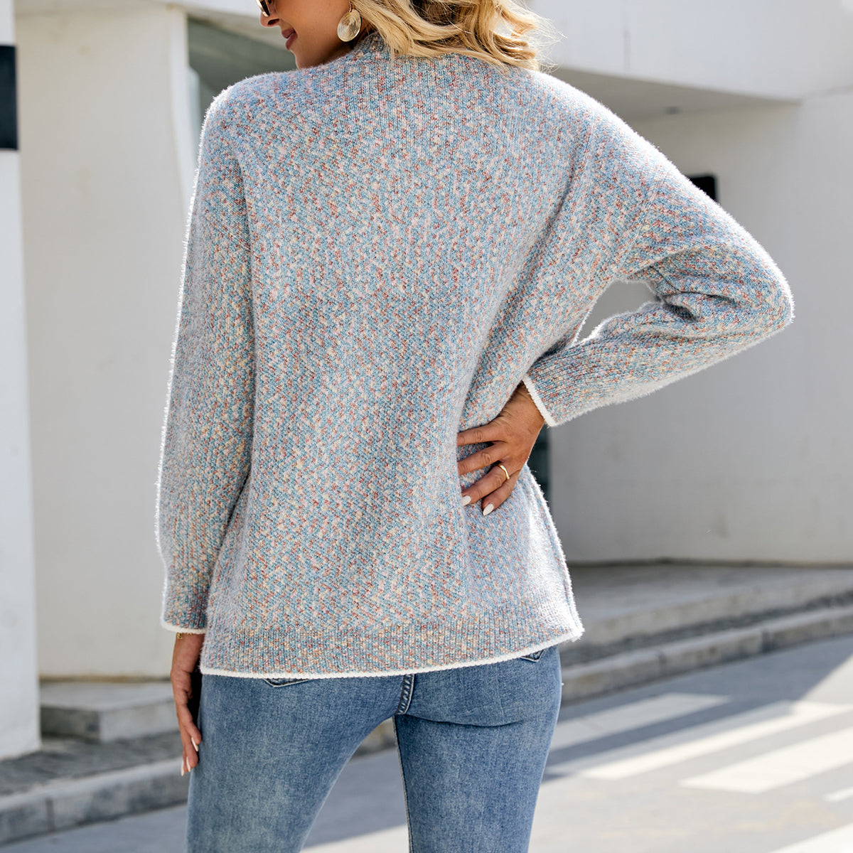 Wool Rain Contrast Color Button Sweater Women