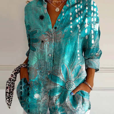 New Women's Summer Long-sleeve Printed 3D Floral Top
