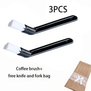 Coffee Grinder Cleaning Brush Set – 2 Soft‑Bristle Brushes and 1 Stainless Steel Knife/Fork with Ergonomic Acrylic Handles