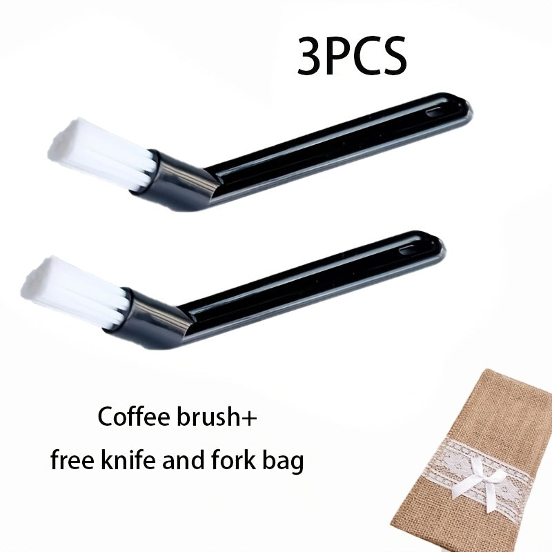 Coffee Grinder Cleaning Brush Set – 2 Soft‑Bristle Brushes and 1 Stainless Steel Knife/Fork with Ergonomic Acrylic Handles