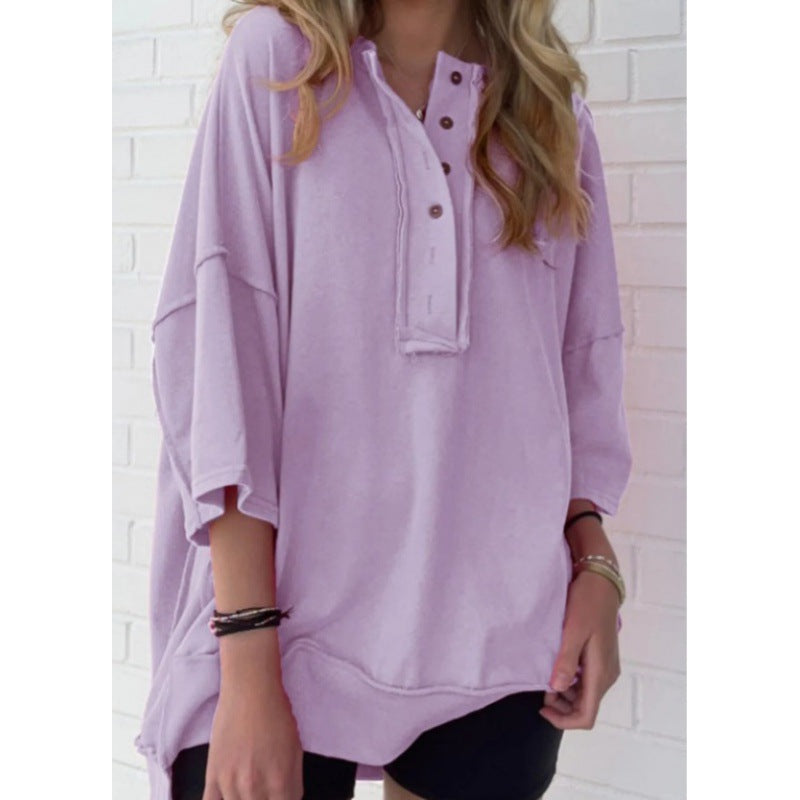 Cozy Solid Color Loose Casual Button Sweater