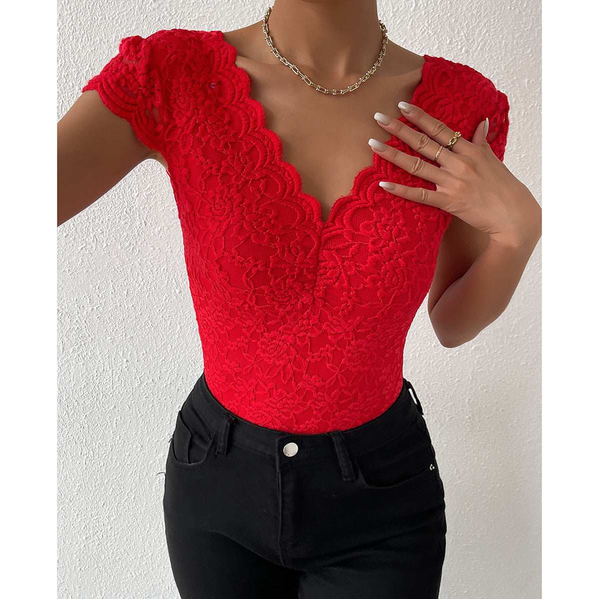 Women's Fashion Solid Color Lace Jumpsuit