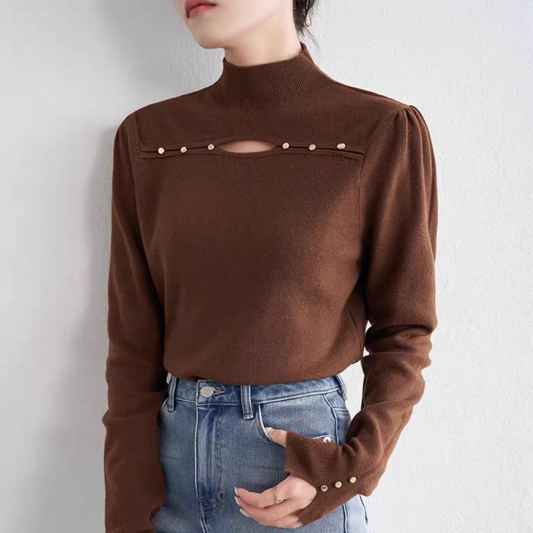 New Design Sense Niche Knitted Inner Match Bottoming Shirt Hollow-out Top for Women