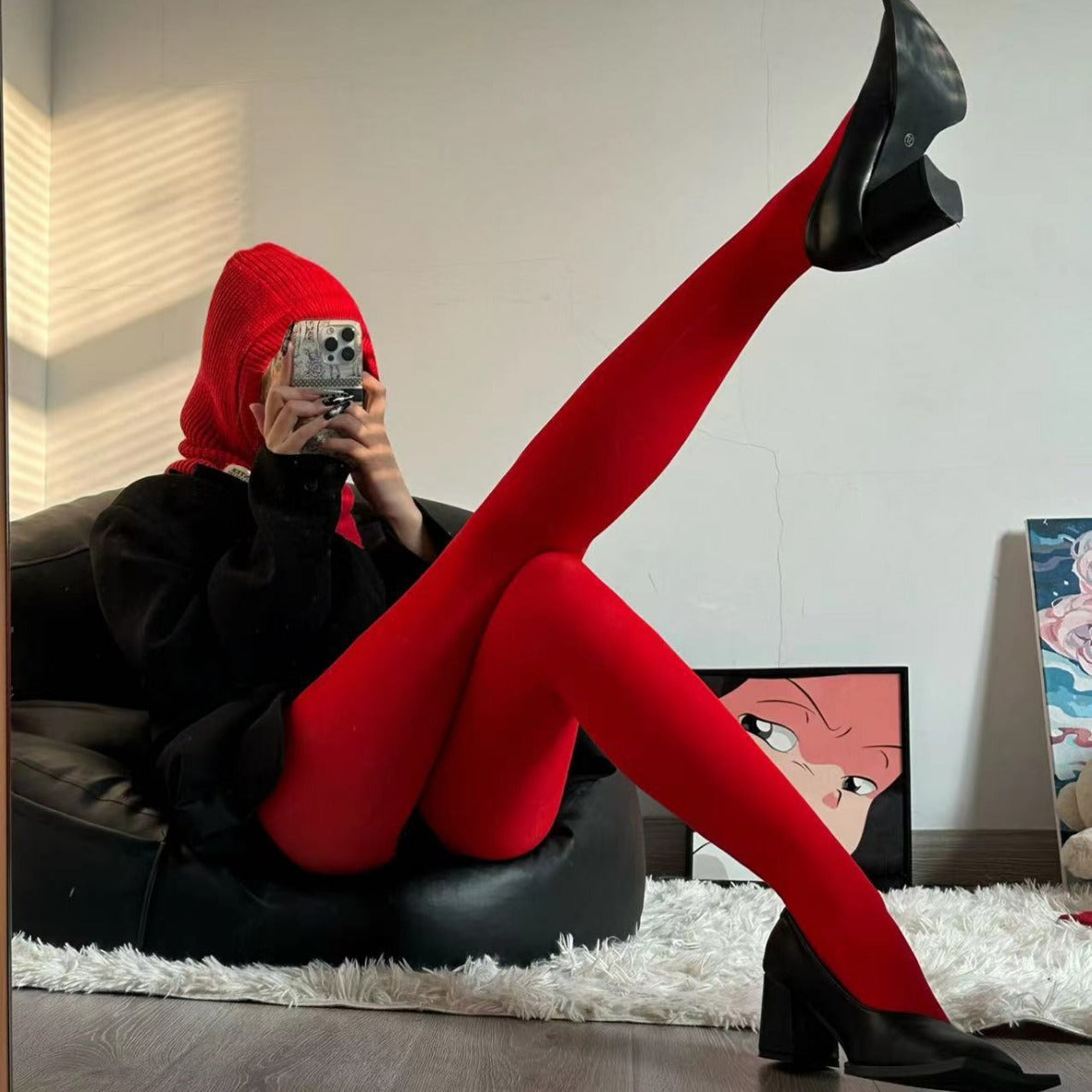 Medium Thick Section Ins Fashion Hot Girl Matte Velvet Zodiac Anniversary Year Red Socks