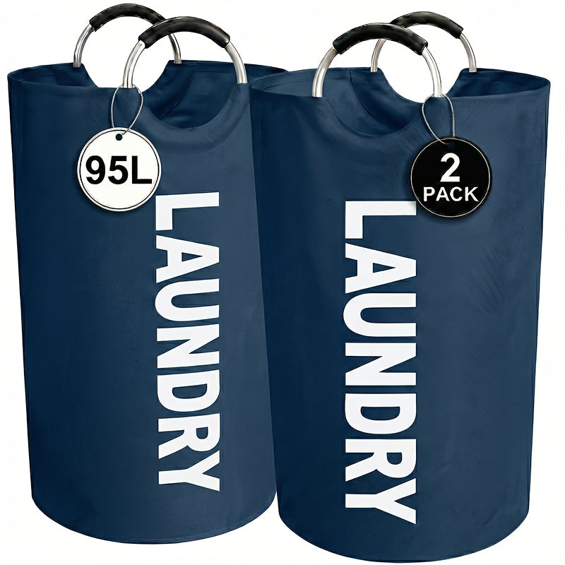 Set of 2 Large Foldable Laundry Baskets with Elevated Design and Half‑Ring Handles