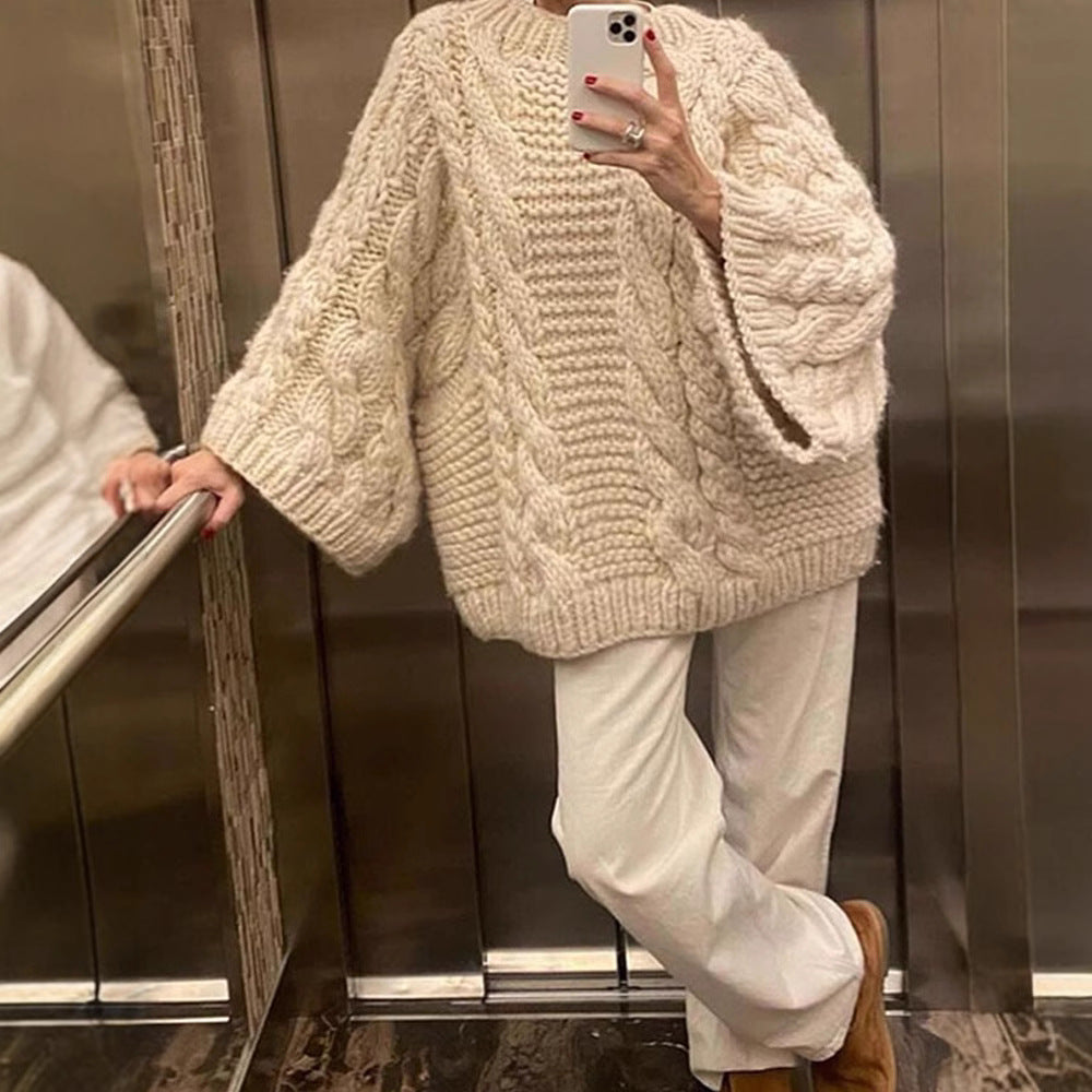 Loose Casual Versatile Solid-color Fashionable and Elegant Knit Sweater