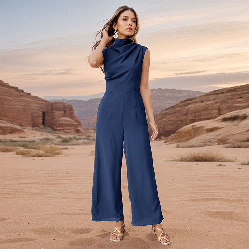 Casual Solid Color Sleeveless Wide Leg Jumpsuit