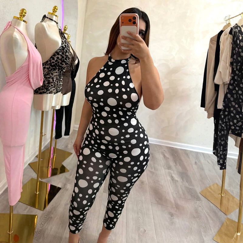 Printed Halter Backless Skinny Jumpsuit