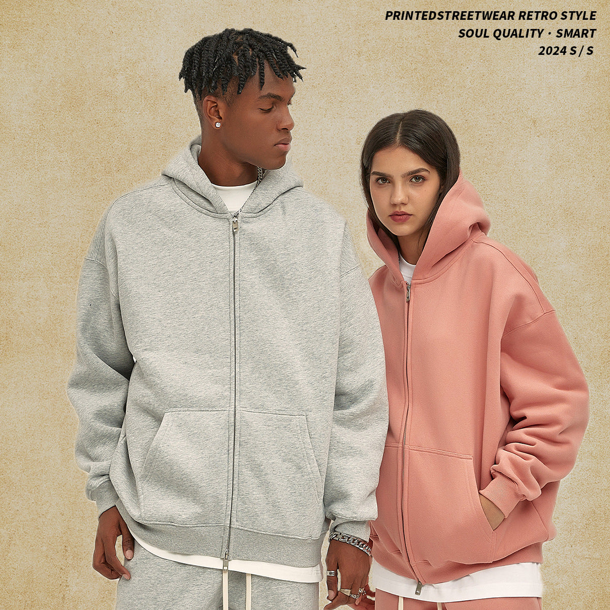 Men's Fleece-Lined Thickened Loose Streetwear Hoodie