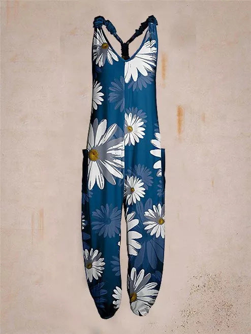 Printed Loose-Fit Plus-Size Beach Romper With Straps