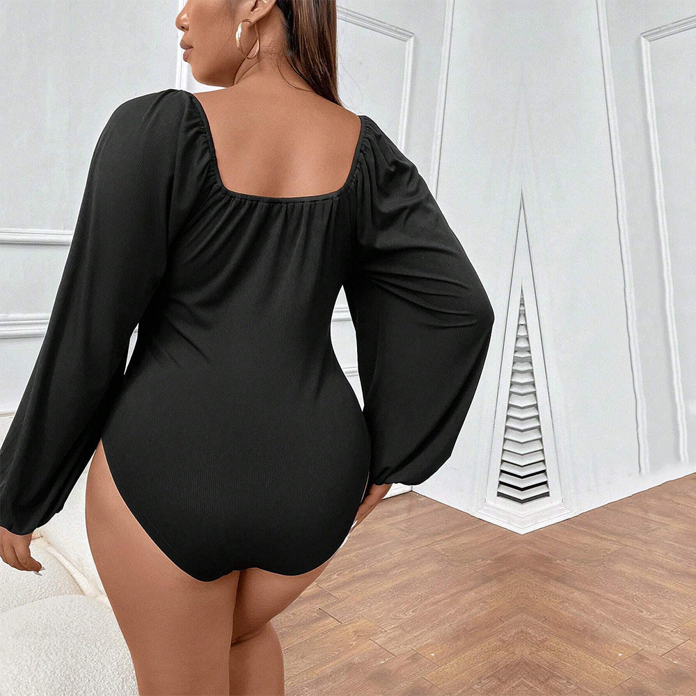 Women's Slim Puff Sleeve Ribbed Jumpsuit
