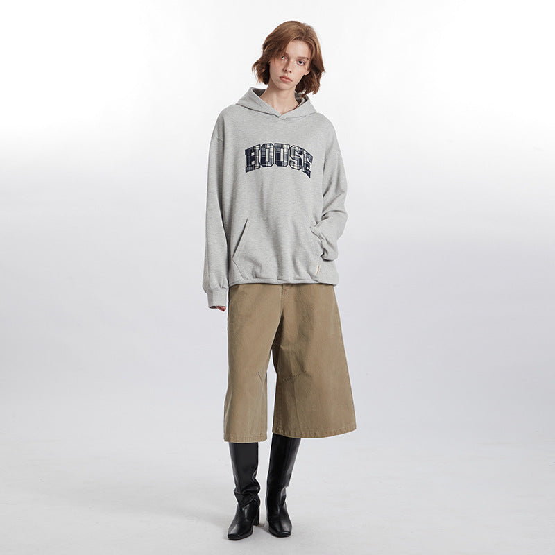Cozy Oversized Letter Patch Couple Hoodie