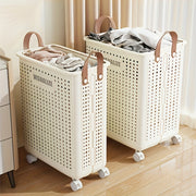 15.8/205GaA Large Foldable Wheeled Laundry Basket (Multiple Sizes Available) Without Lid - Faux Leather, Solid Color, Versatile Portable Storage for Bathroom and Balcony