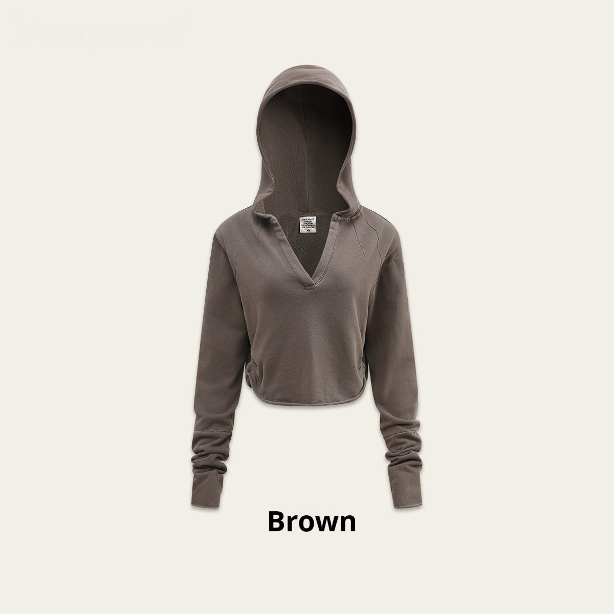 Retro Distressed Hooded V‑Neck Long‑Sleeve Top – Loose Fit, Soft Cotton