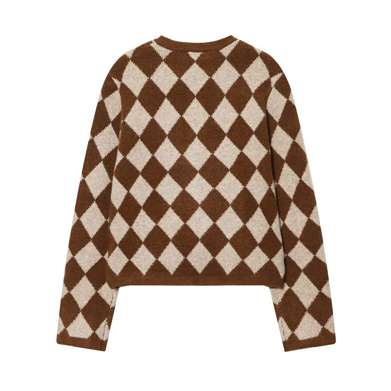 Fashion Temperament Women's Clothing Diamond Jacquard Knitted Coat