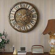 TIMESS 18-inch Large Wall Clock, Real Moving Gears, Art Deco, Super Large Industrial Steam Punk Wall Clock, Classic Style Golden Hanging Clock, Roman Numeral Wall Clock, Suitable for Kitchen And Room Decoration.