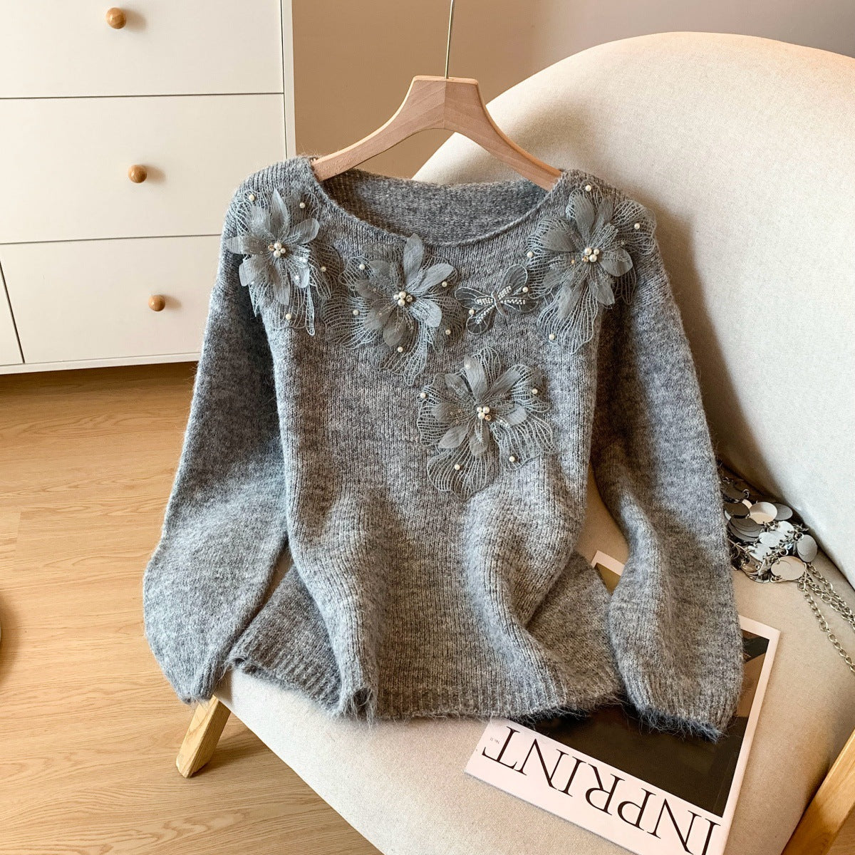 Lace Flower Knitted Sweater for Women Autumn and Winter