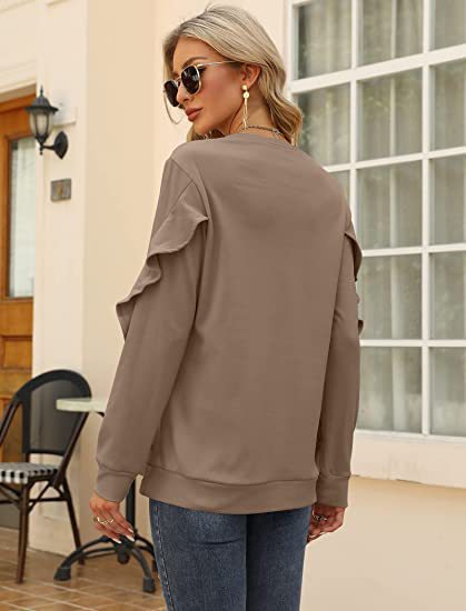 Chic Pleated Long Sleeve Round Neck Casual Women's Sweater