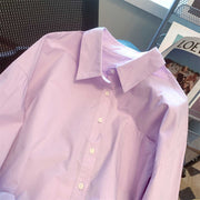 Purple Striped Polo Collar Shirt Women's Long-sleeved Top