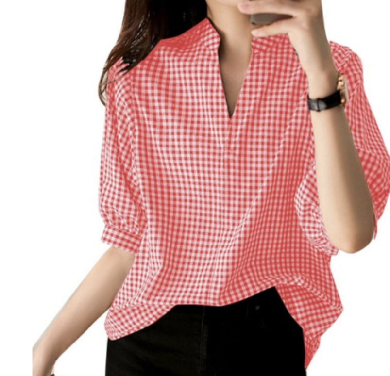 Loose Casual Half Sleeve Plaid Printed Shirt