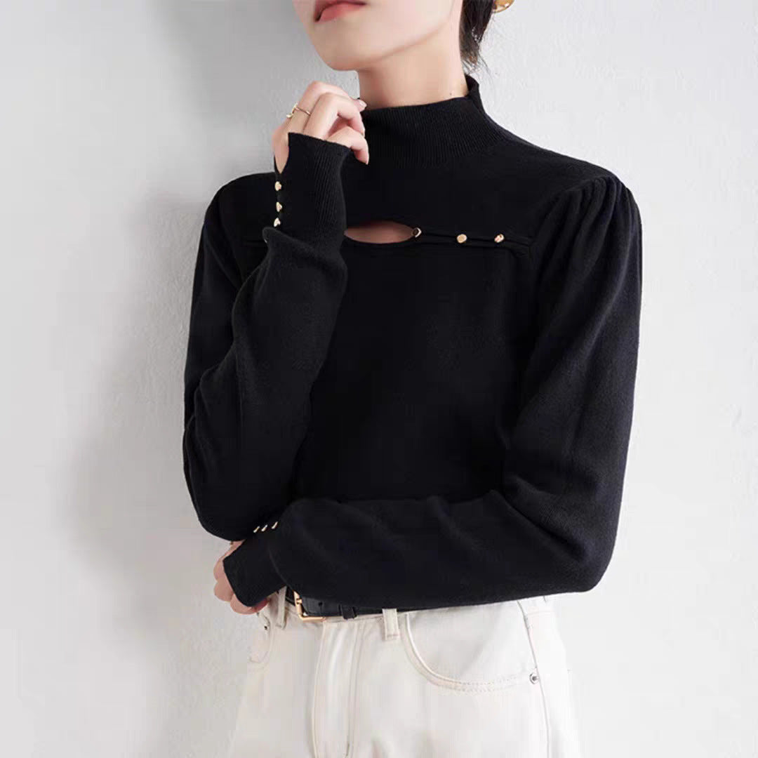 New Design Sense Niche Knitted Inner Match Bottoming Shirt Hollow-out Top for Women