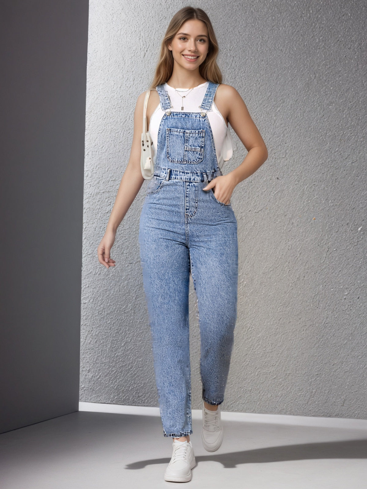 Women's Light Blue Denim Overalls Casual Romper