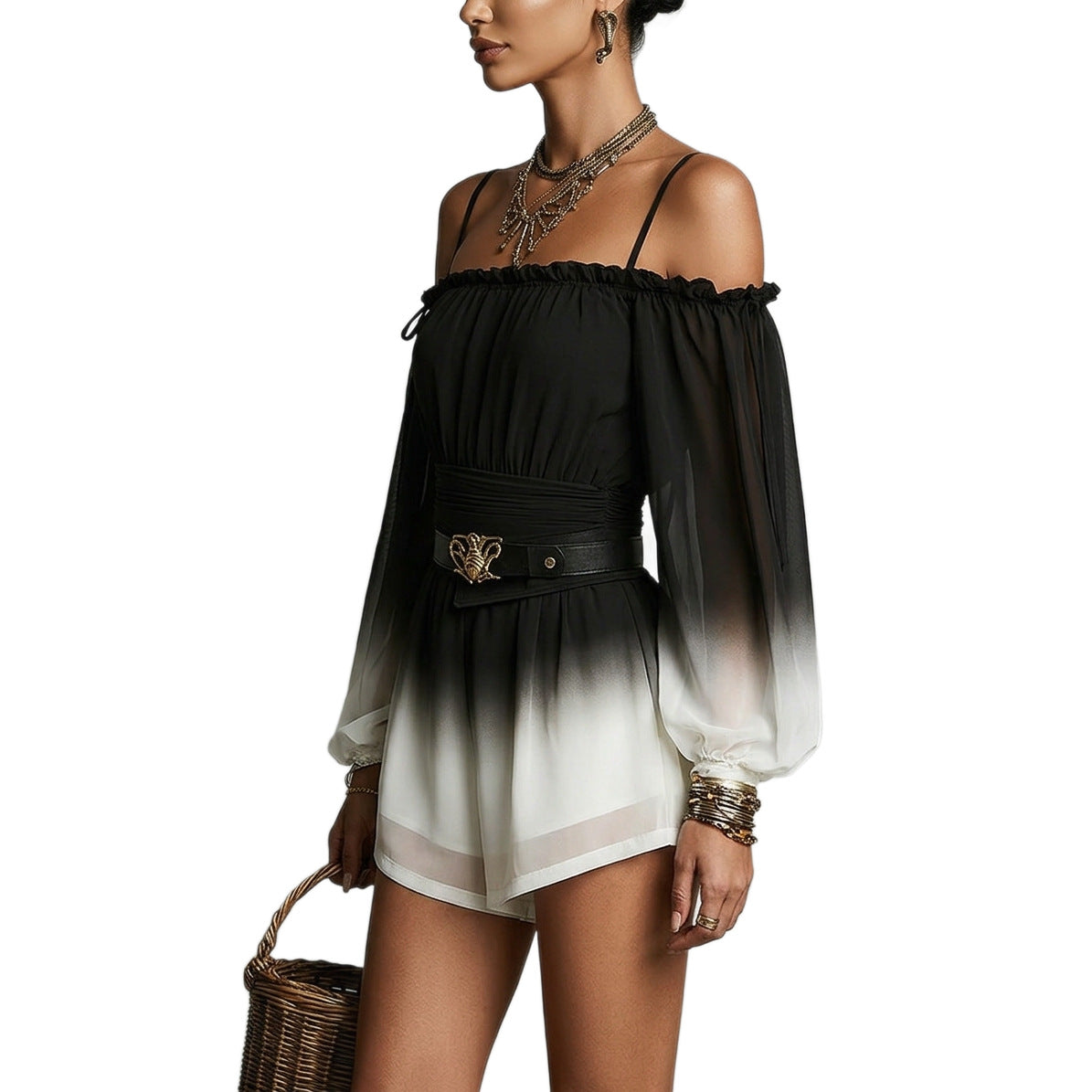 Women's Off-Shoulder Ombre Jumpsuit with Belt