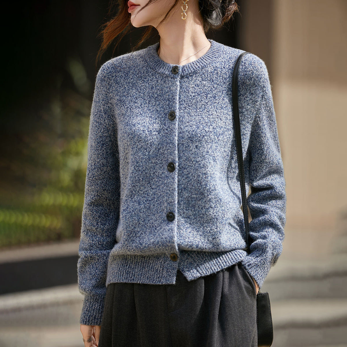 Crew-neck Cardigan Coat Sweater Womens Loose Knitwear