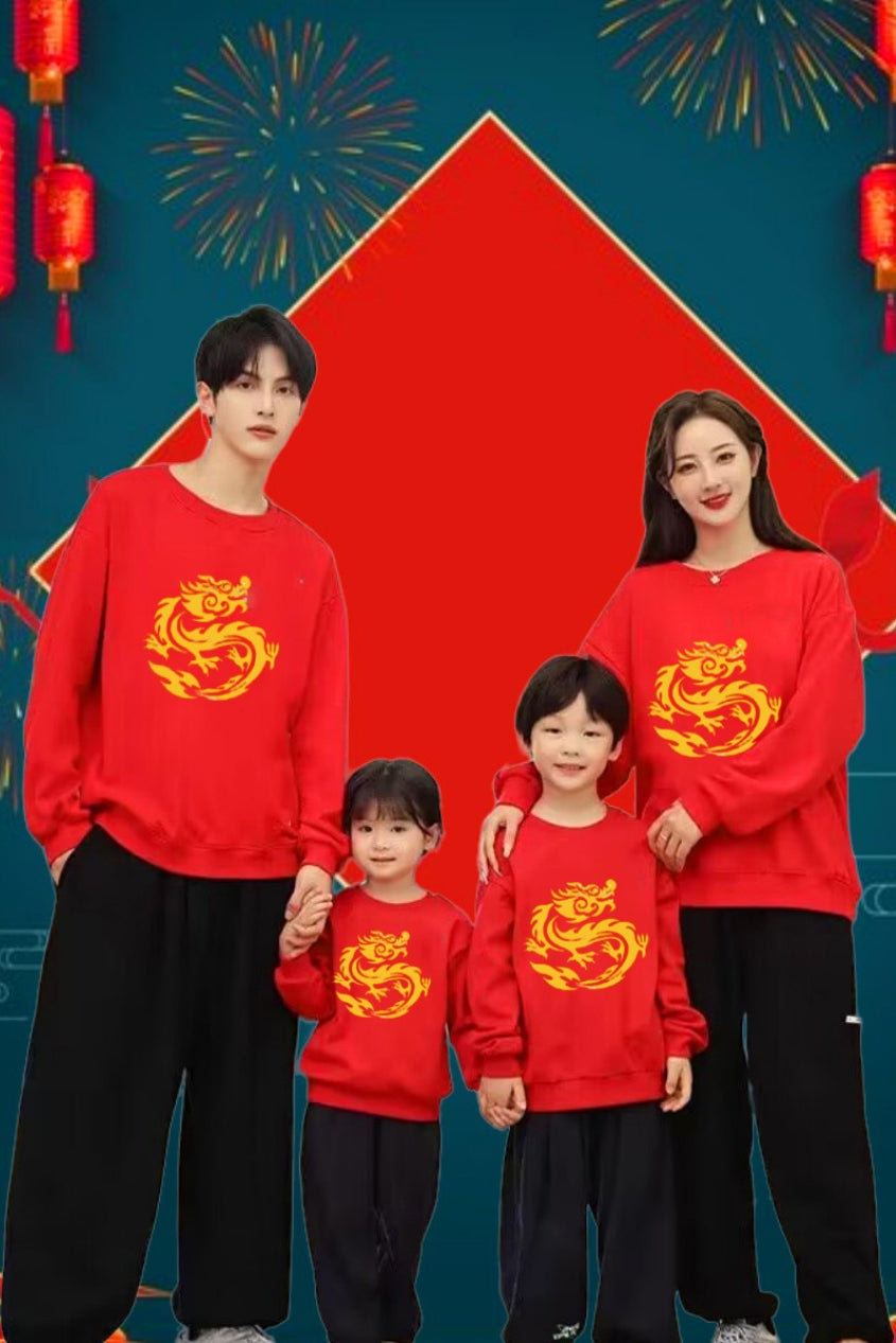Festive Red Year of the Dragon Matching Family Winter Sweater
