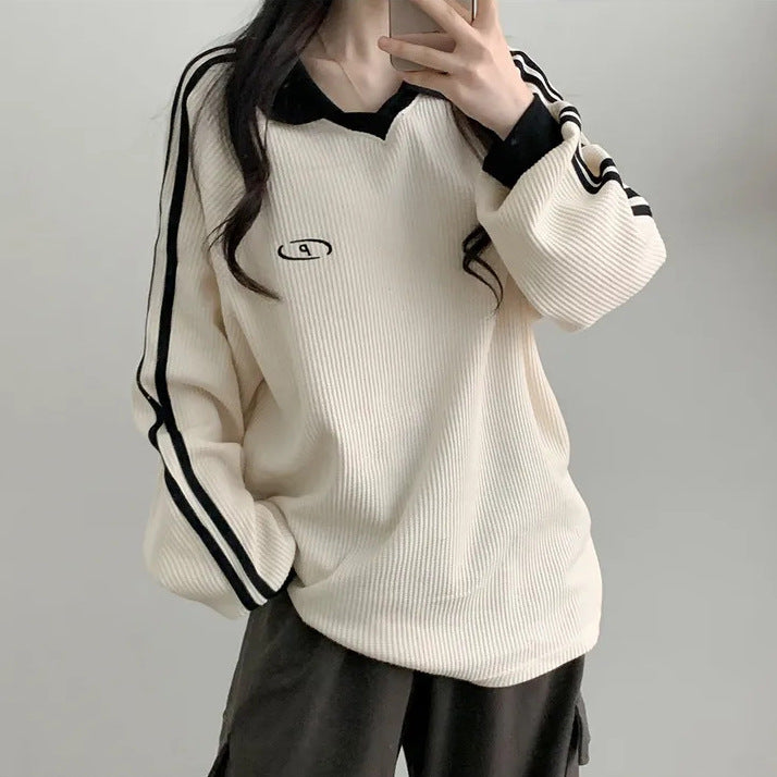 Vintage Waffle Knit Polo Sweater for Women