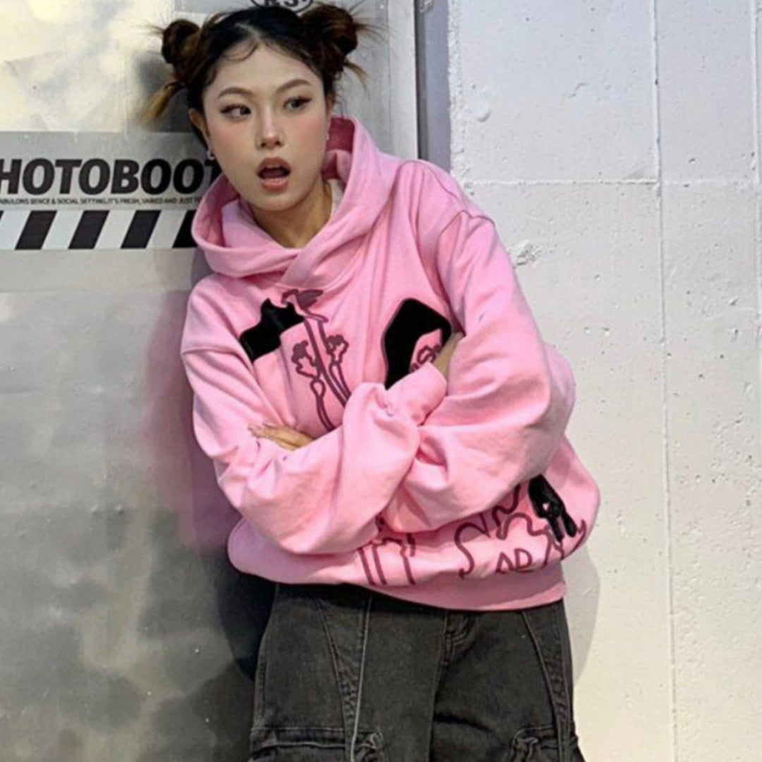 Women's Printed Thin Hooded Pullover Loose Sweater