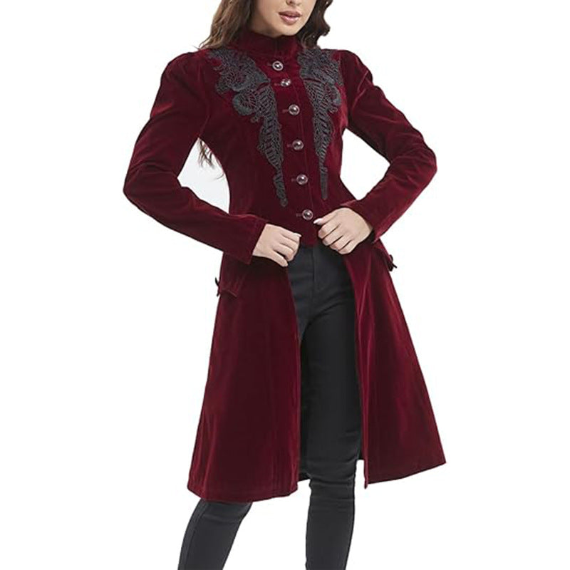 Vintage Fitted Long-sleeve Coat with Printed Design