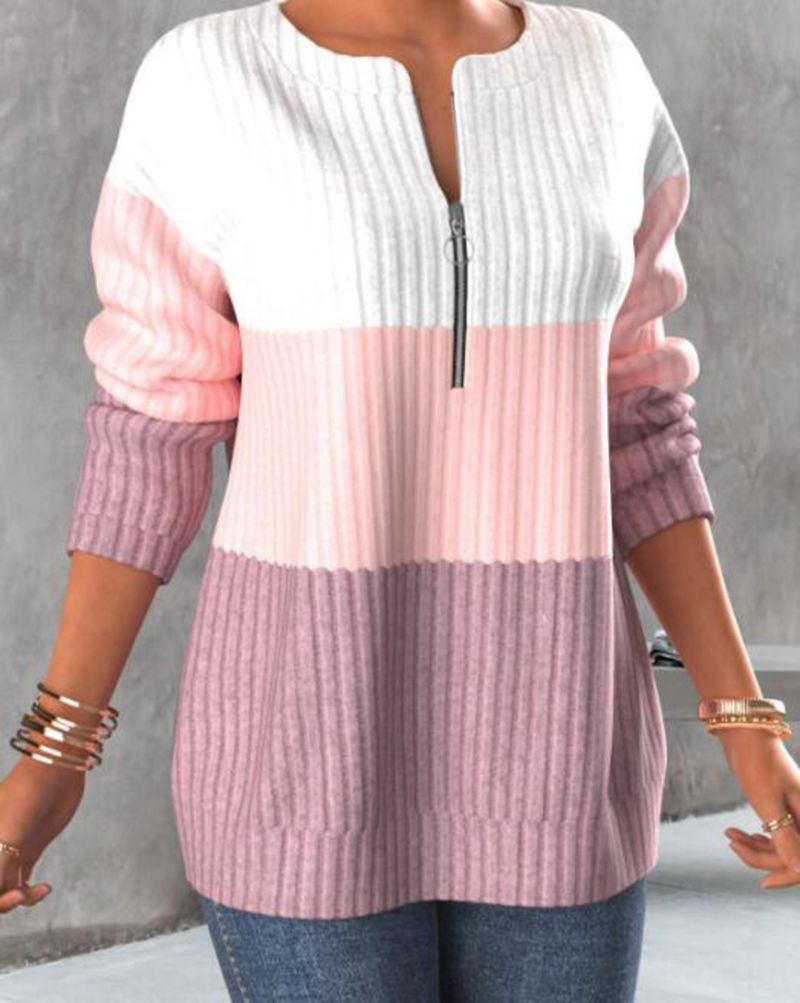 Color-Block Stand Collar Zip Sweatshirt