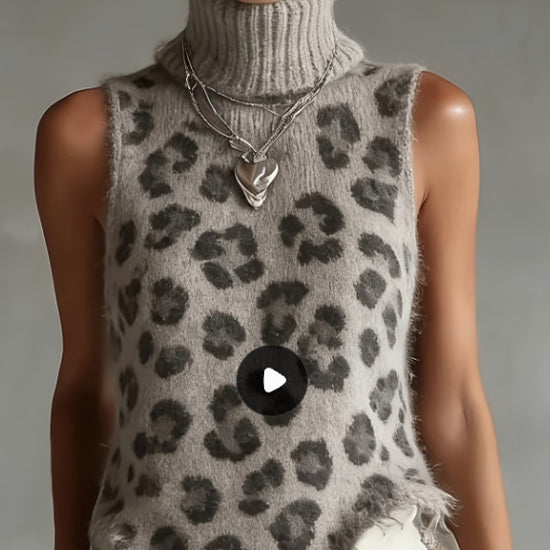Leopard Print Sleeveless High Neck Vest – Trendy Animal Print Top