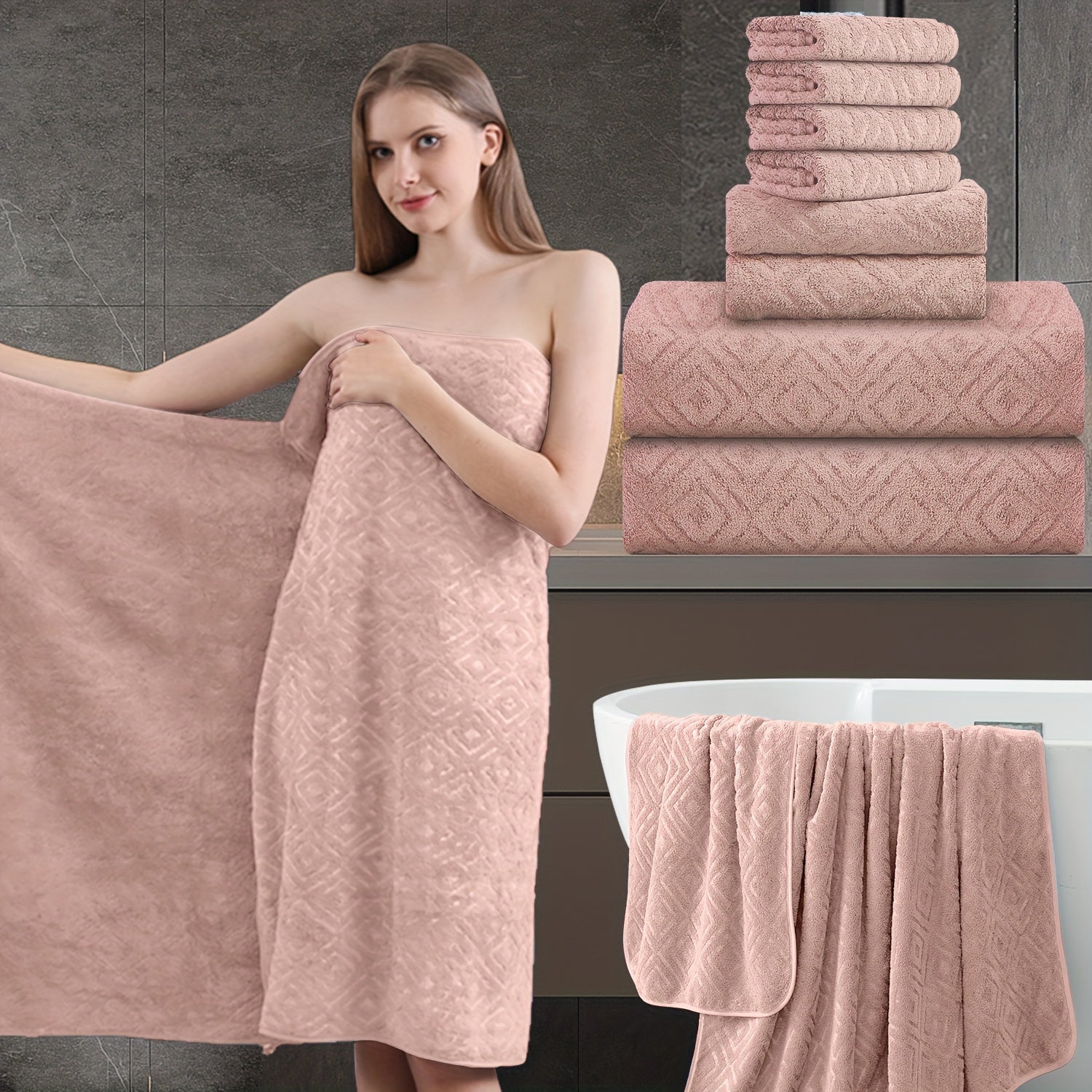 8pcs Extra Large Bath Towel, Ultra-Soft Thick Bath Towel Highly Absorbent Quick Dry Towel 700GSM Includes 2 Oversized Bath Towels & 2 Hand Towels & 4 Towels for Bathroom Hotels Gym, Wash Cloths