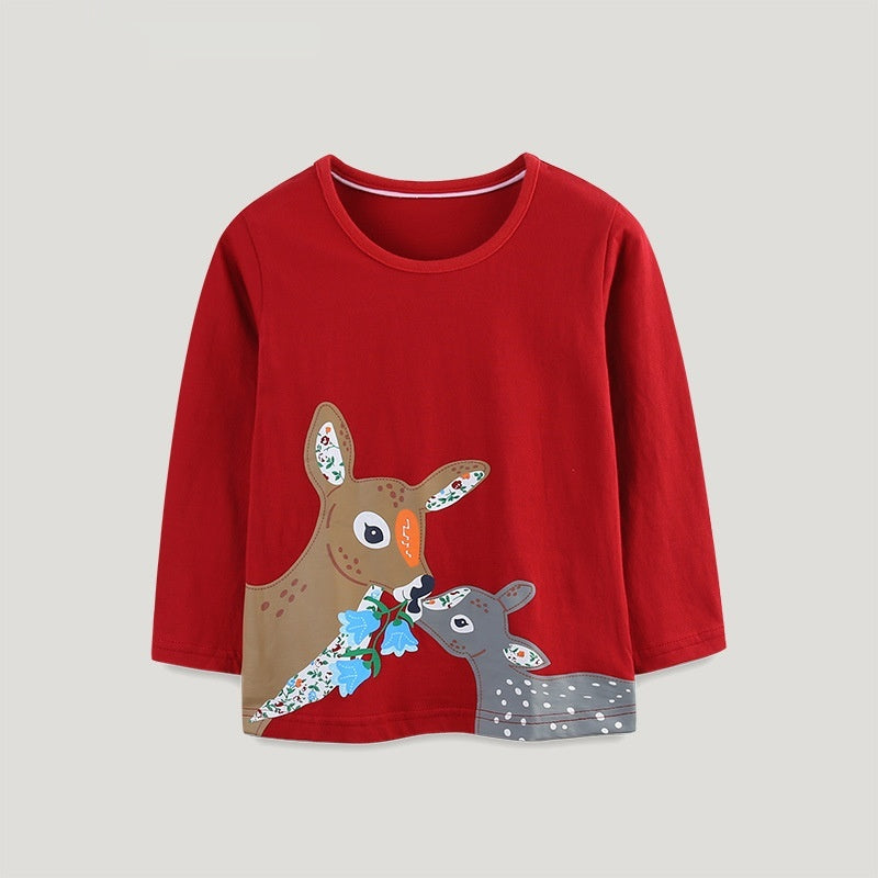 Kids Cute Cartoon Deer Crew Neck Cotton Sweatshirt