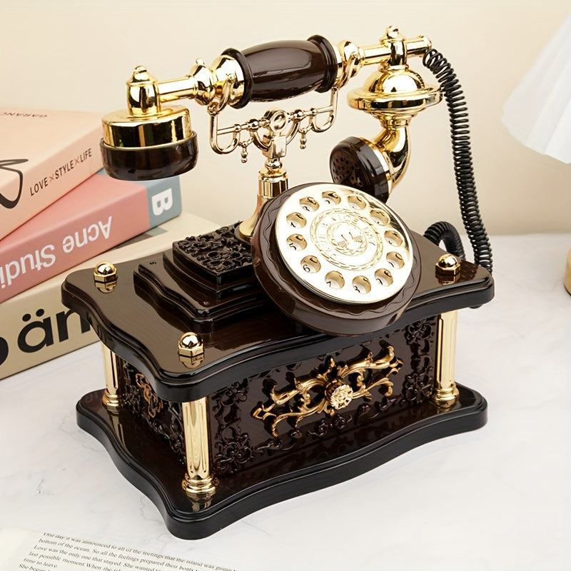 [1pc Vintage Music Box] 1pc Vintage Rotary Telephone Music Box | Retro Decorative Gift with 8 Melodies, Non-Electric Wind-Up Mechanism, Durable Plastic Home/Office Decor, Birthday Gift for Him