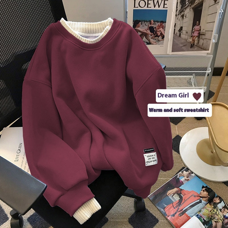 Cozy Fleece-Lined Fake Two-Piece Sweatshirt