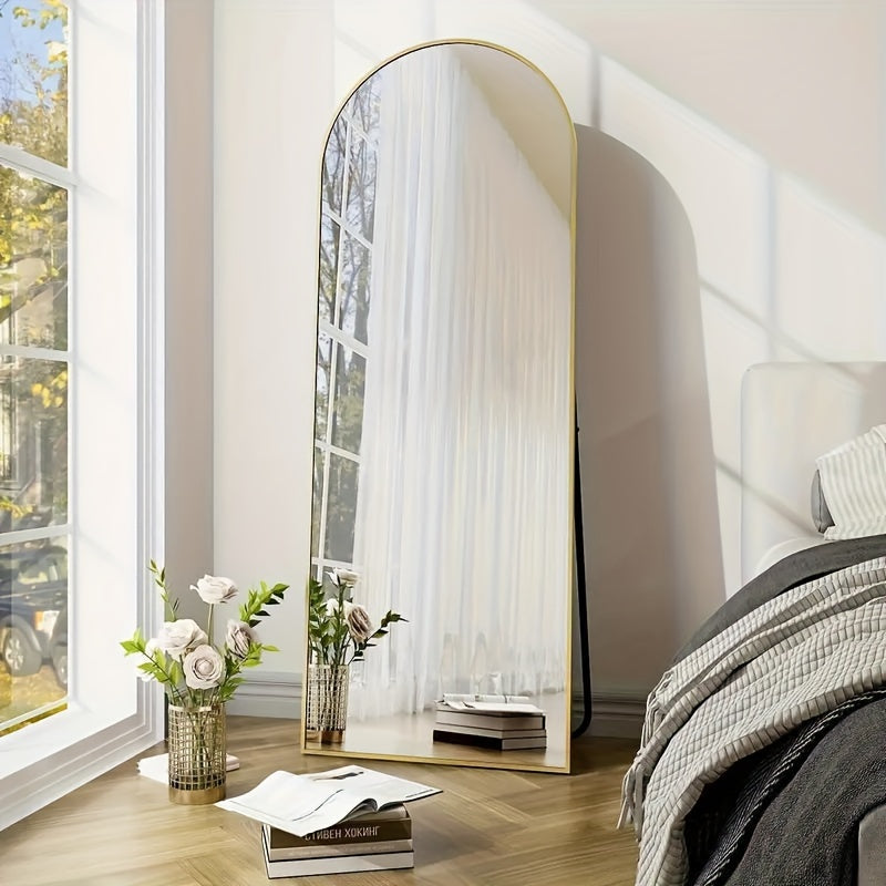 Full-length floor mirror with aluminum frame for bedroom or living room