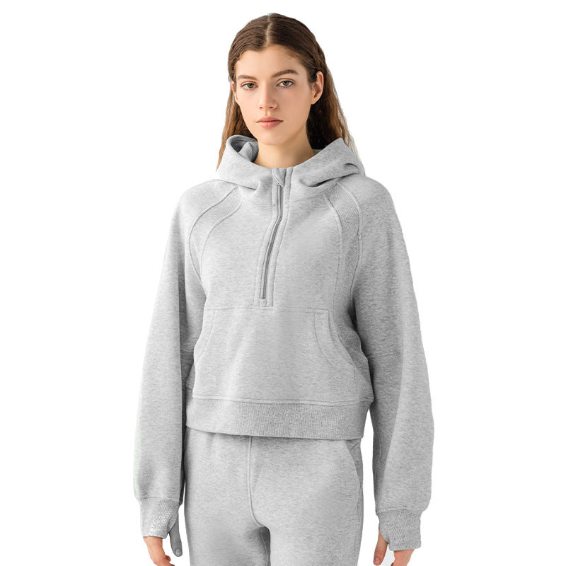 Autumn And Winter Hoodie Half Zipper Sweater Women's Short Casual Loose All-Match Sports Top