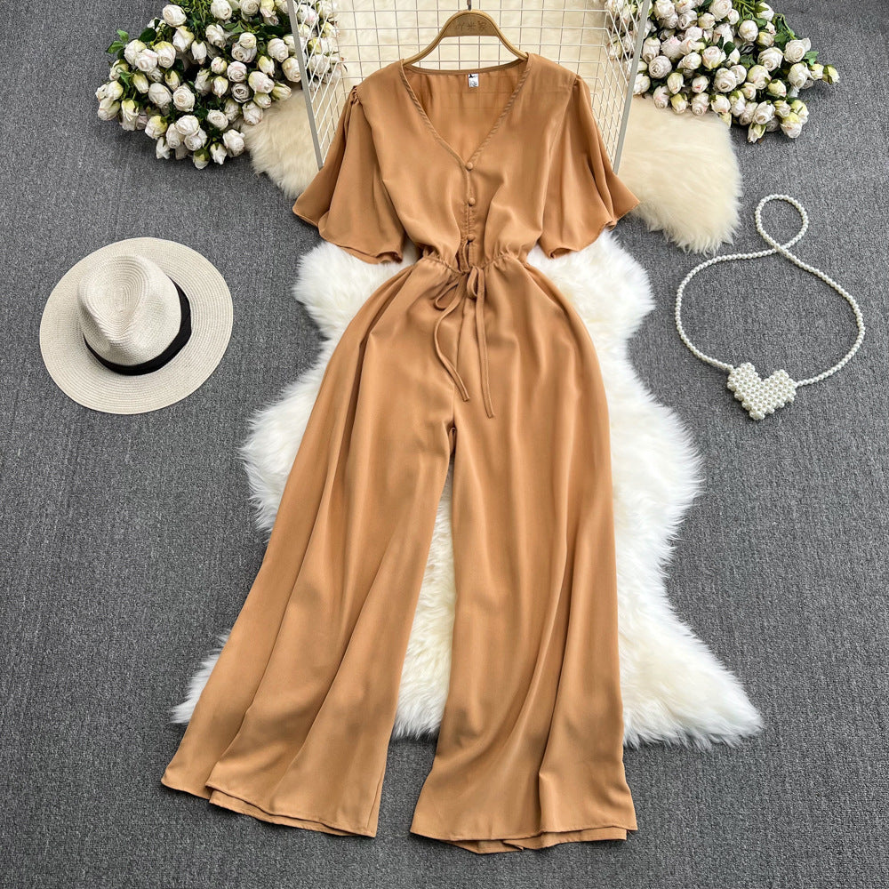 Chic Flared Sleeve High-Waist Casual Jumpsuit