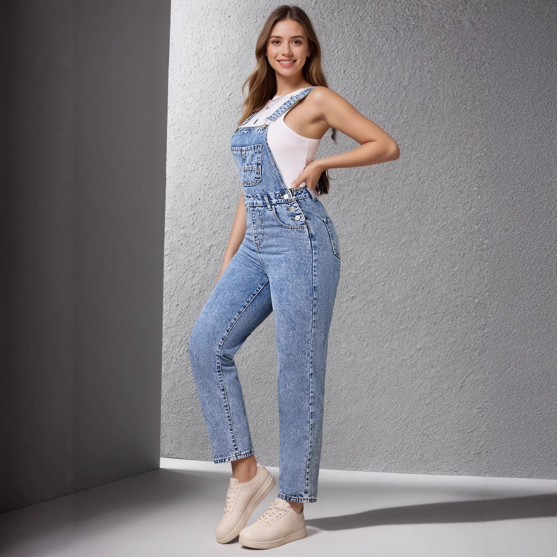 Women's Light Blue Denim Overalls Casual Romper