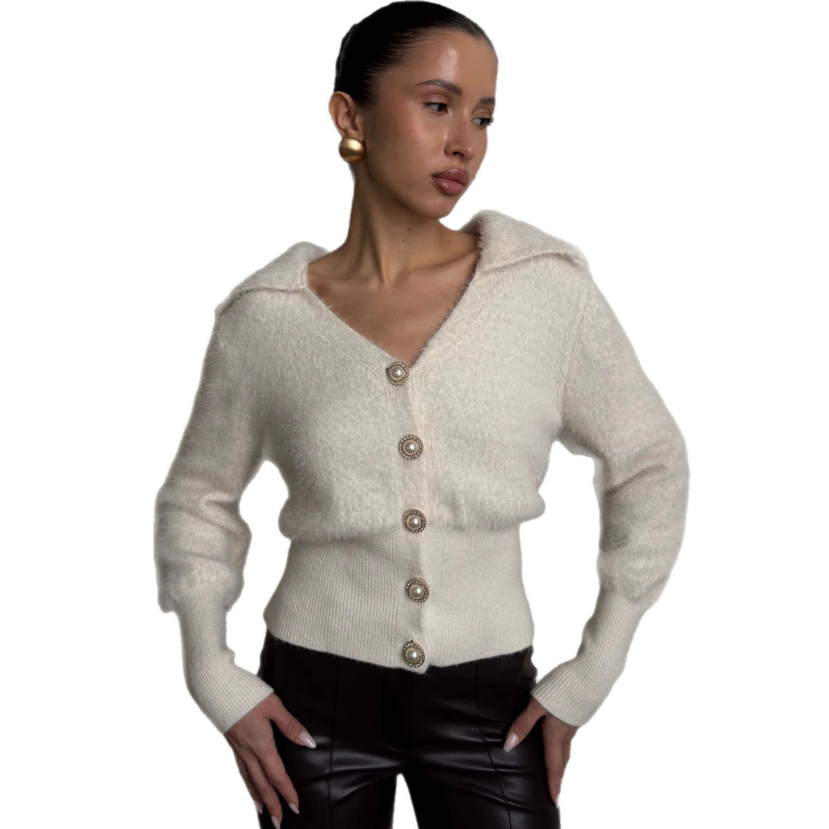 Womens Knitted Cardigan Fitted Top Sweater